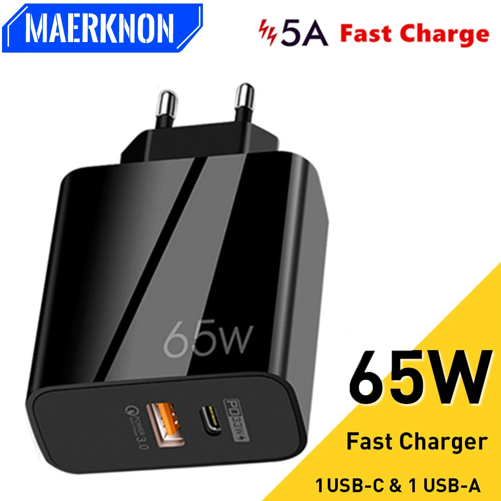 

Maerknon USB TypeC Charger QC3.0 65W PD fast Charger for Samsung iPhone Xiaomi Universal Quick Charger USBC Mobile Phone Adapter