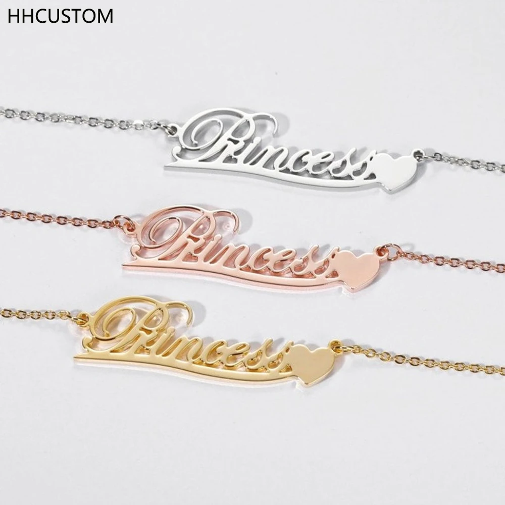 

HHCUSTOM Custom Love Name Necklace Personality Stainless Steel Heart Nameplate Pendant Choker For Women Jewelry Anniversary Gift