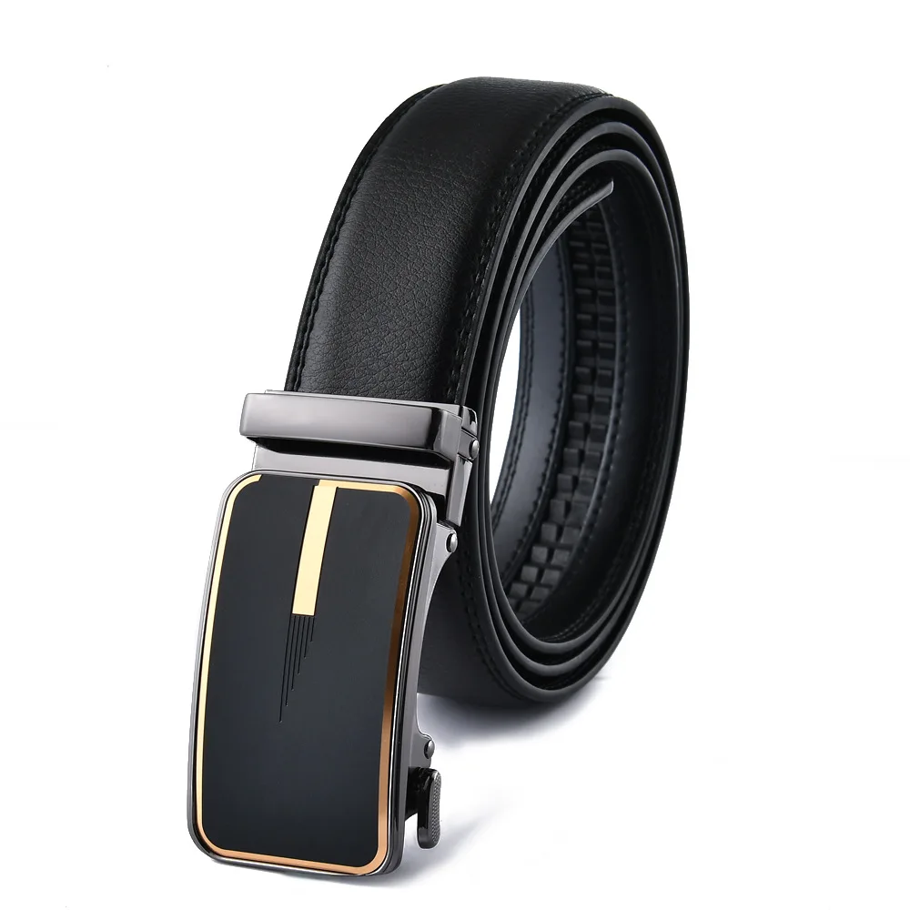 Men's Boutique Solid Color Black Brown Business Automatic Belts Leather Formal Men's Belt Men's Casual Jeans Belt 110-130CM