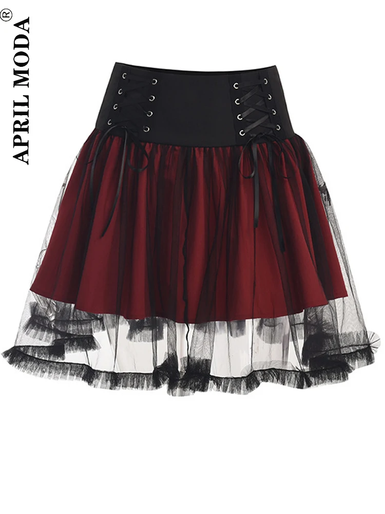 

2022 Costume Lolita Mini Kawaii Skirt Patchwork Mesh Ball Gown Lace Tulle Skater Steampunk Harajuku Y2K 90s Gothic Floral Skirts