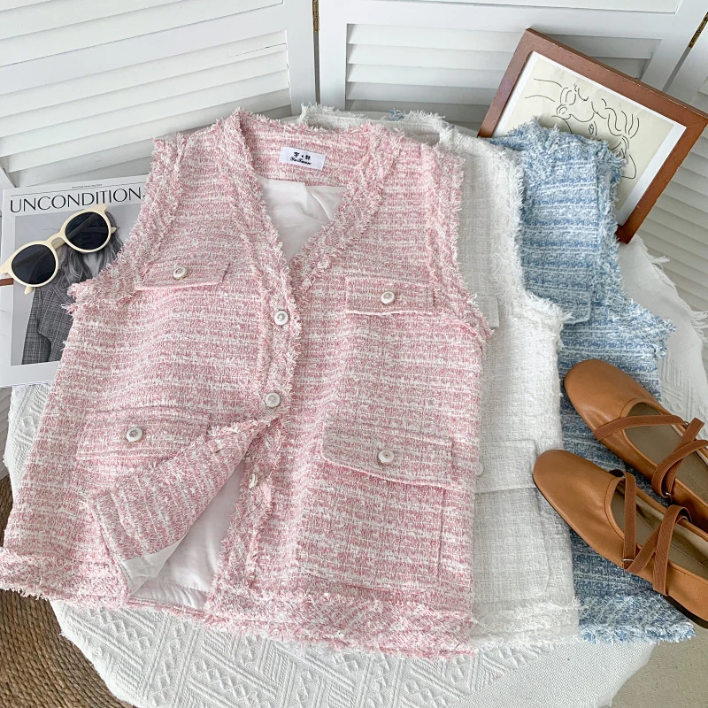 

Женский твидовый жилет с V-образным вырезом, без рукавов