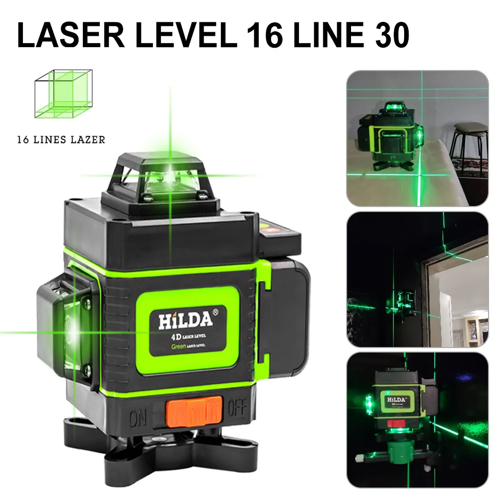 16 Lines Laser Level with Lifting Base 4D 360°  Horizontal & Vertical Self-Leveling Cross Line Level with Remote Control Charger