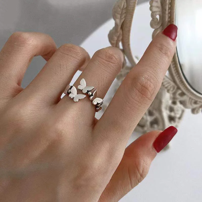 

Chic Carving Butterfly Wrap Rings For Women Vintage Antique Silver Color Adjustable Open Ring Female Minimalist Romantic Jewlery