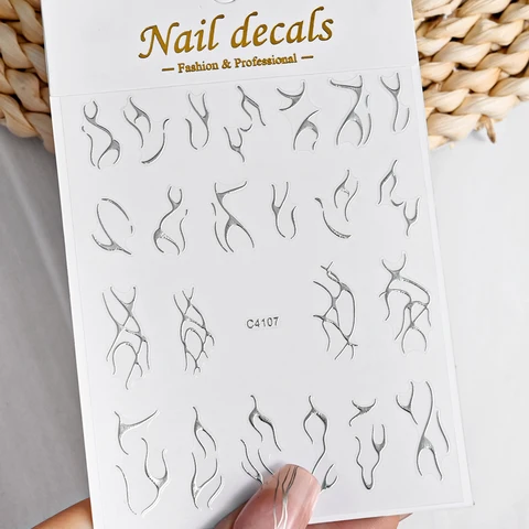 MAFANAILS 3D серебряные наклейки для ногтей с пламенем