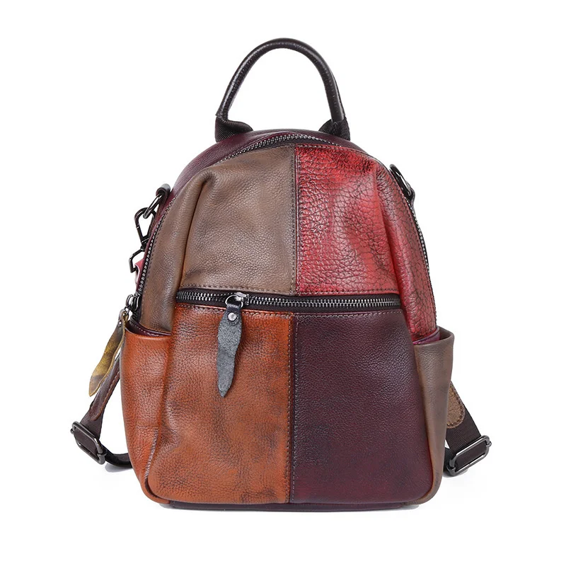 

Fashion Women Backpacks For Lady Cowhide Backpack High Quality Patchwork Soft Leather Luxury Book Bag