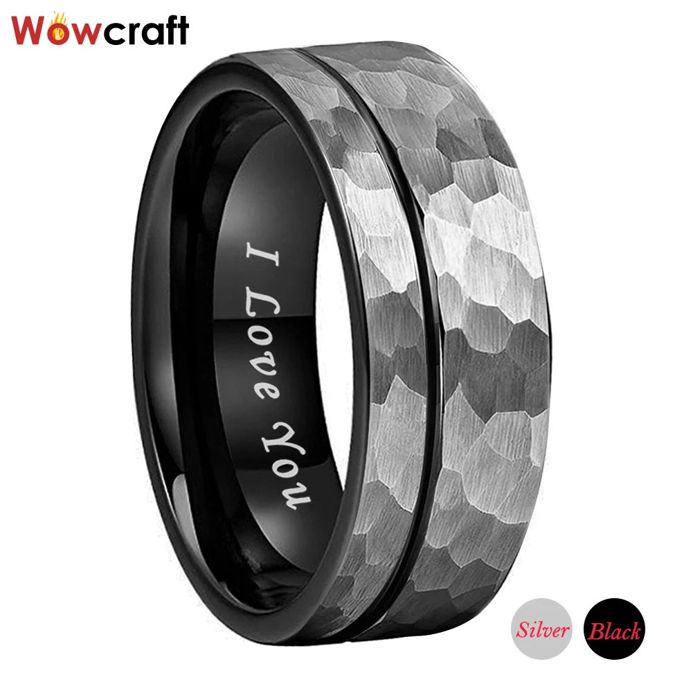 

2022 вольфрамовое модное ювелирное кольцо в виде молотка для мужчин и женщин роскошное обручальное кольцо 8 мм с черным покрытием I Love You штамп...