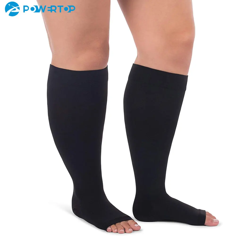 Plus Size 34-46mmHg Medical Compression Stockings Unisex Grade 3 Open Toe Socks Varicose Veins Treatment Graduated Pressure