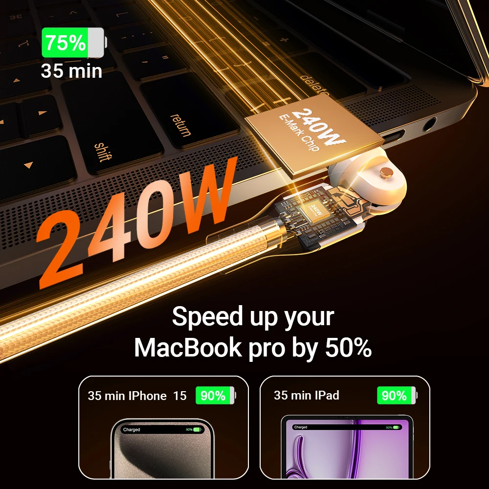 AUFU 5A 240W Magnetic USB C to Type Cable PD3.1 Super Fast Charging for iPhone 16 15 Pro Max MacBook Laptop Samsung Xiaomi