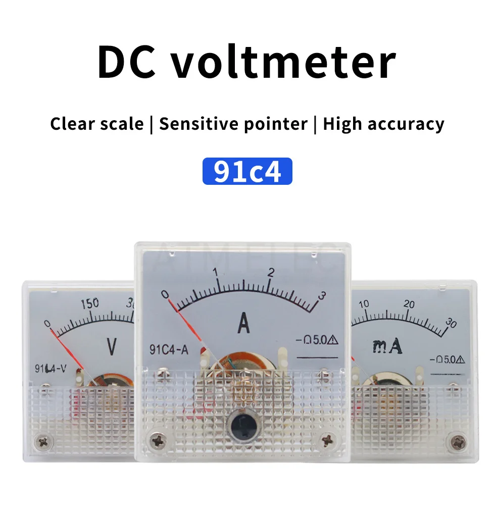 91C4 Ammeter DC Analog 1A 2A 3A 5A 10A 20A 30A 50A 100A 200A 300A 500A Panel Mechanical Pointer Type Amper Meter Current Meter
