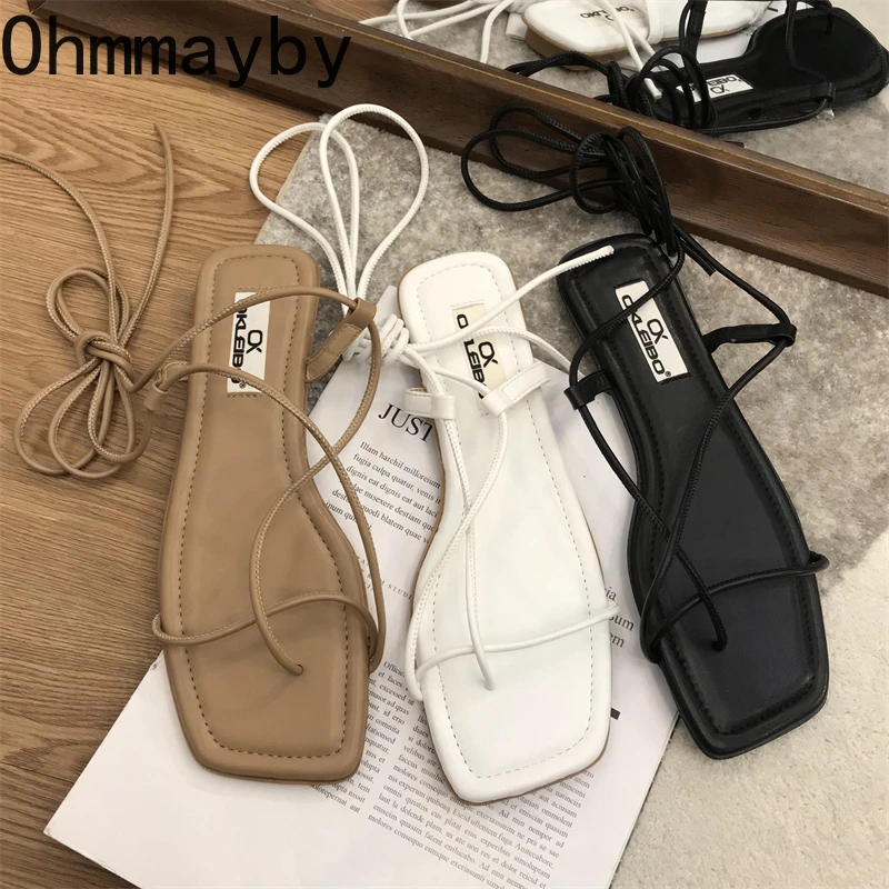 

2022 Summer Cross Strap Women Sandals Casaul Soft Sole Flats Heel Narrow Band Ladies Dress Gladiator Sandal Shoes
