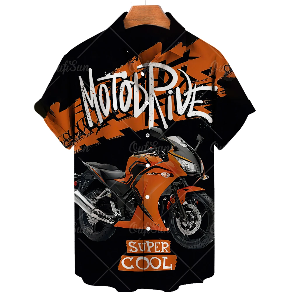 Summer Hawaiian Shirts For Men Motorcycle Print Beach Aloha Shirts Tops Hip Hop Moto Biker Male Clothes Camisa Masculina Blusas