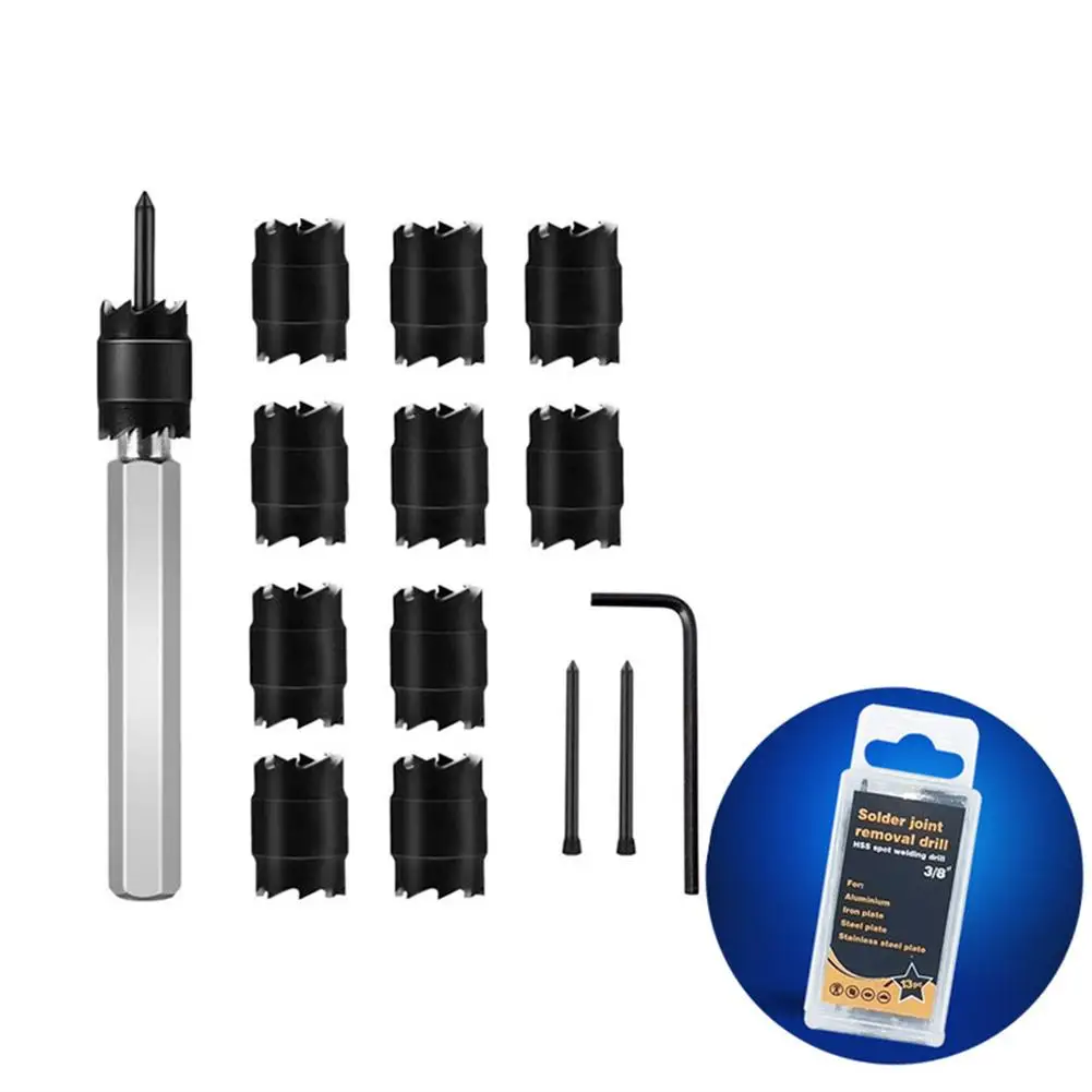 

13pcs Solder Spot Removal Drill Rotary Spot Weld Cutter Sets Double Sided 3/8" High Speed Rotating Metal Remover