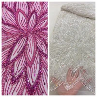 big flower embroidery heavy beading pearls tulle mesh lace fabric wedding dress sewing fabric accessoires 1yard 2022 new