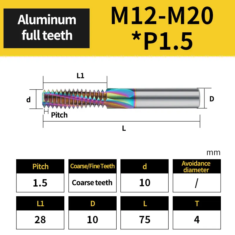 Фреза твердосплавная резьбовая для алюминия M1.6-M16
