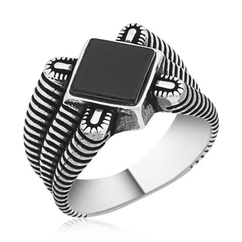 

Tevuli 925 Sterling Silver Black Stone Men 'S Ring