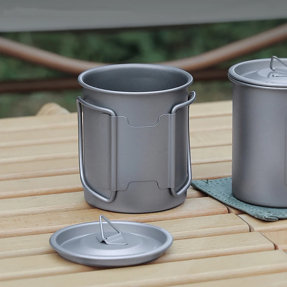 

Ультралегкая титановая чашка, Складная портативная кружка для кемпинга, пикника, воды, кофе, с карманом на шнурке, столовые приборы