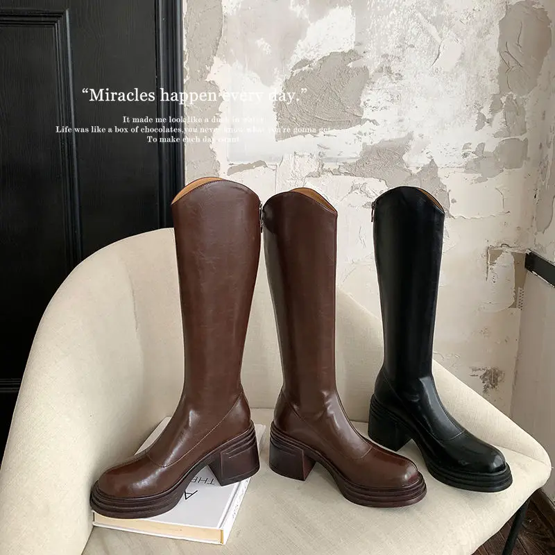 Женские кожаные сапоги до колена из натуральной телячьей кожи с верхом и валом на