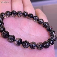 8 2mm natural black rutilated quartz beads bracelet brazil women men clear round beads rare wealthy bangle aaaaaaa