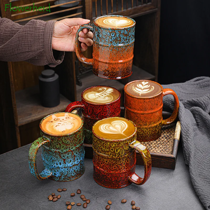 

Creative Oil Barrel Porcelain Mug 600ML Kiln Change Beer Mugs Coffee Cups Ceramic Large-capacity Durable Personal Water Tea Cup