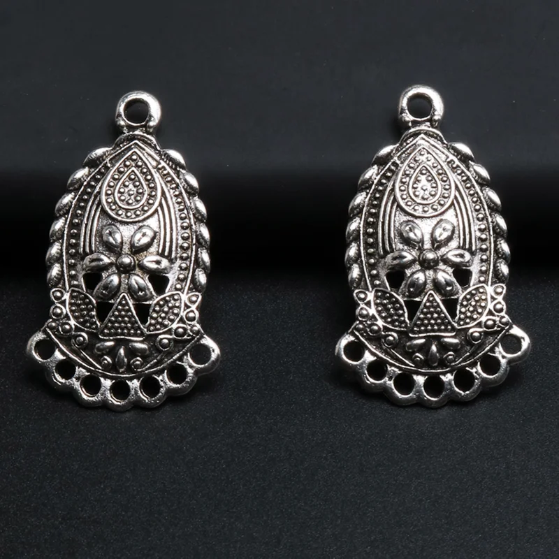 8 шт., посеребренные Винтажные серьги-подвески в стиле бохо, 37 х23 мм