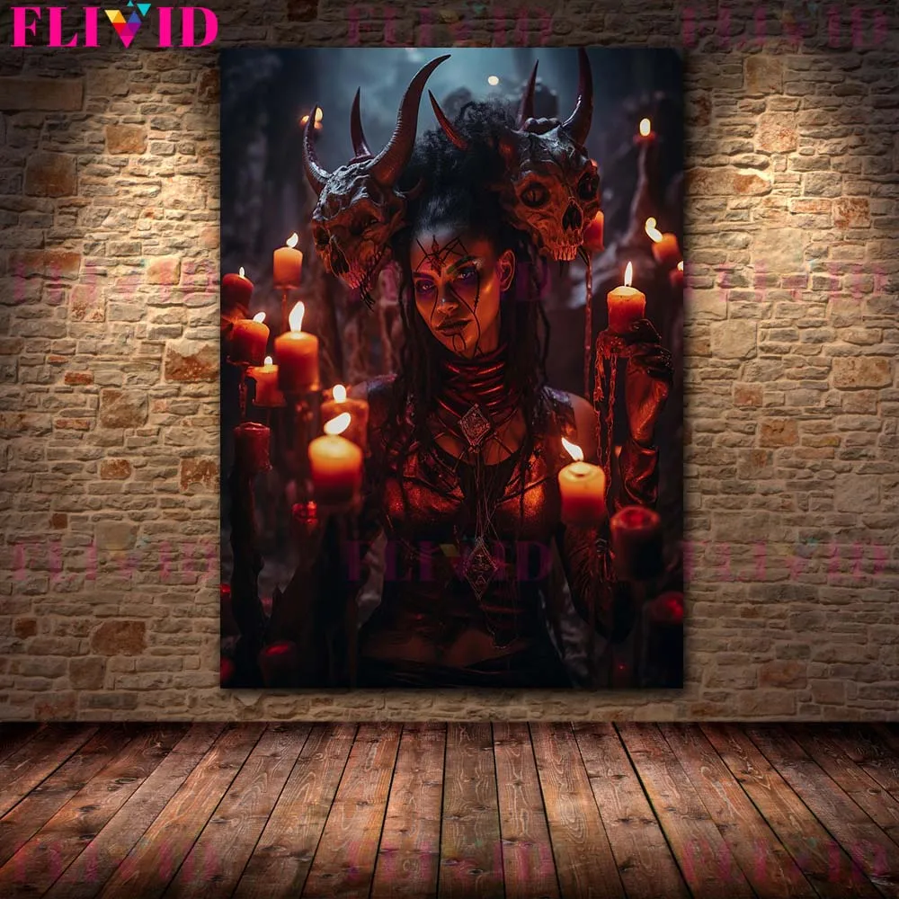 Демонический суккубус с рогами на голове винтажное настенное Искусство Холст