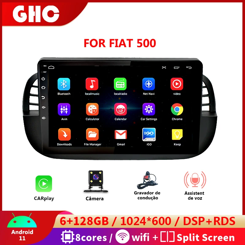 

GHC 9 Inch Car Multimedia Player for Fiat 500 Android WIFI with DVR Camera 2Din Smart GPS Navigation Support Ai Voice Car Radios