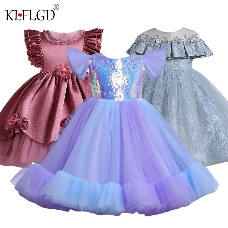 Girl Baby Christmas Day Sequin dress color matching cake communion party Long Sleeve Dress Girl Wedding Bridesmaid Dress images - 6