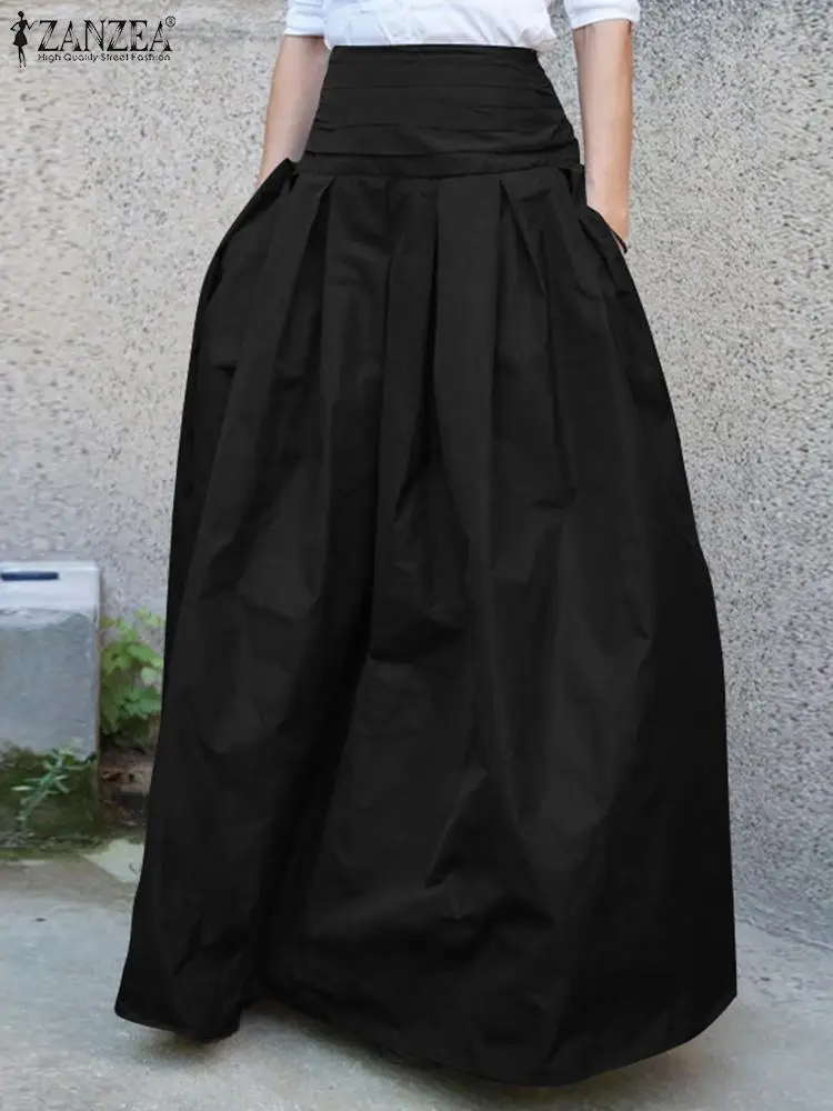 

Модный повседневный элегантный праздничный свободный сарафан ZANZEA, новая весенняя женская Однотонная юбка А-силуэта, плиссированное платье...