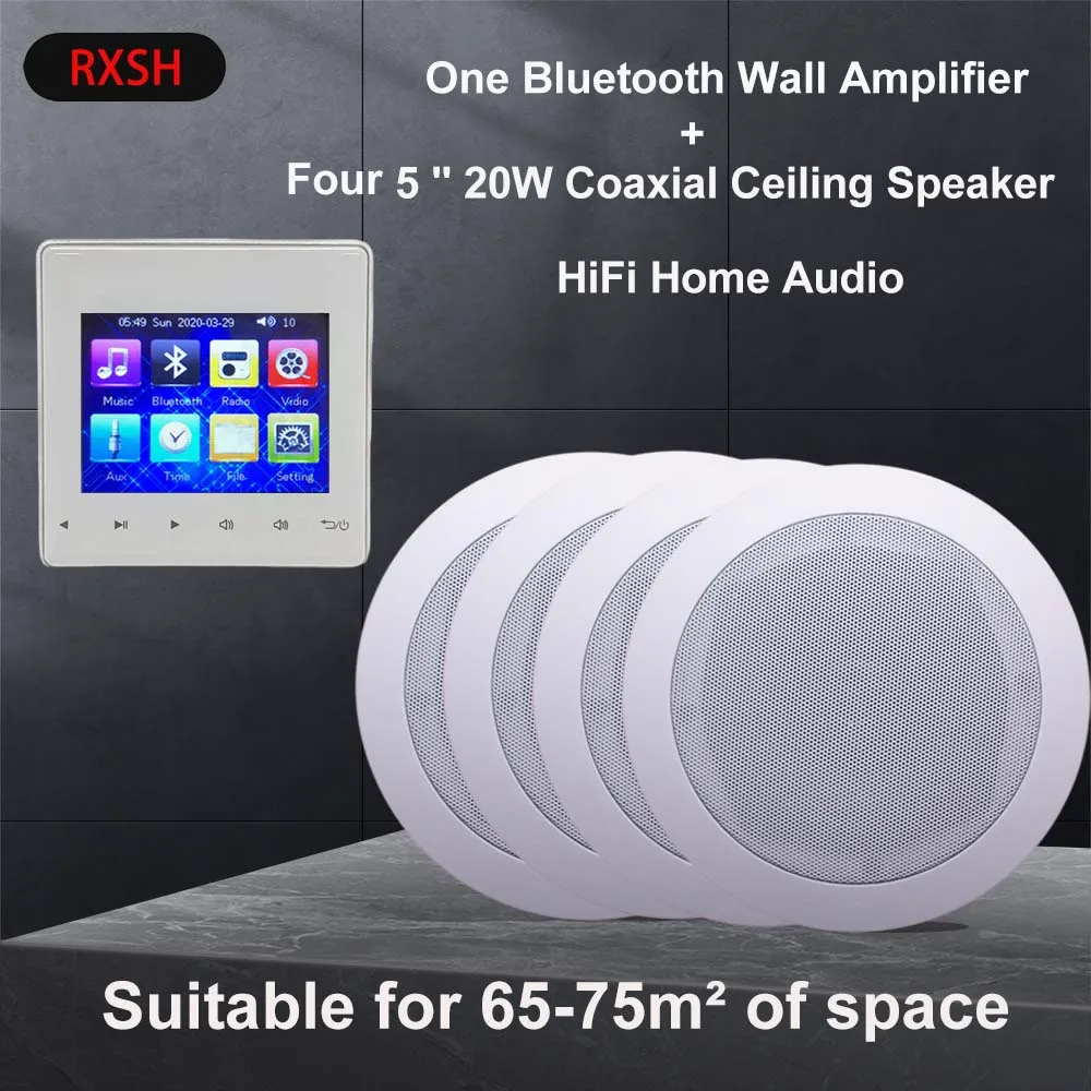 

20W*4 Coaxial Ceiling Speakers Wall Amplifier Kit Stereo Sound System Surrounding Audio Center Class D HiFi Amp Home Theater USB