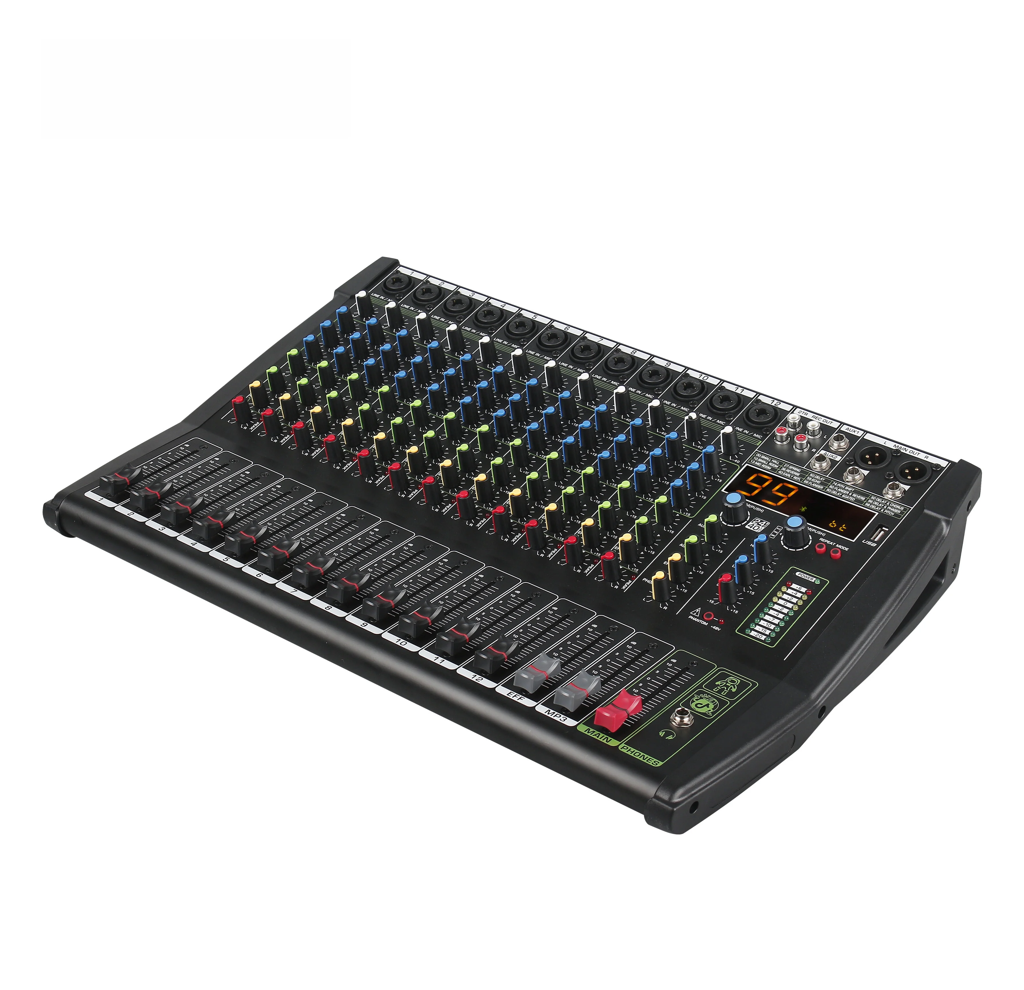 12-канальный аудиомикшер Xtuga GLB1208 с заводской подписями