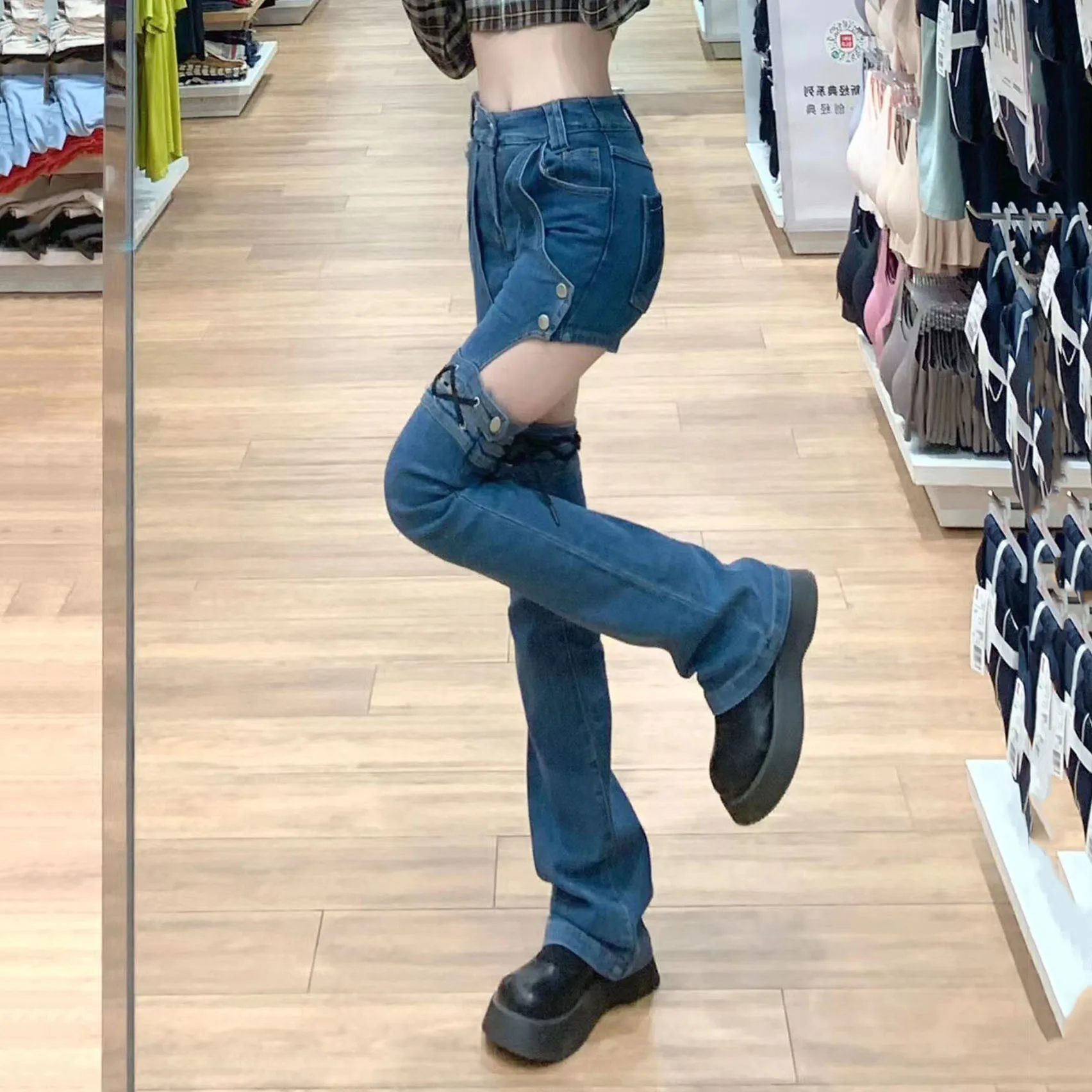 

Summer Sexy Chic Hot Girls Jeans Detachable Splicing High Waist Bare Legs Denim Pants Women 2022 New Fashion Slim Denim Trousers