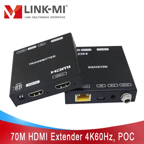 LINK-MI 4K 70-90M UHD HDMI удлинитель 4K @ 60Hz YUV4:4:4 с выходом Loop, IR, поддержка SPDIF, аналоговые фотообои, HDR10, POC EDID