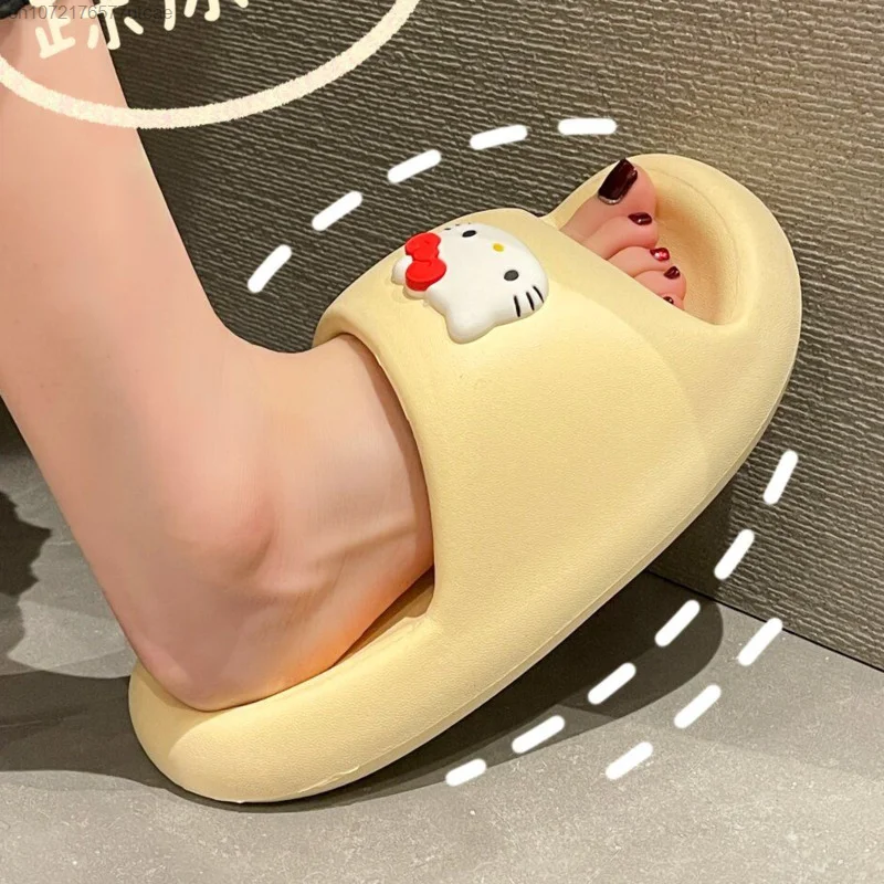 Sanrio Hello Kitty Flat Sole Home Slippers For Women Summer 2023 New Y2k Korean Anti-skid Thick Flat Sole Casual Sandals Shoes