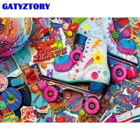 gatyztory pictures by number color roller skate poster scenery wall art drawing acrylic picture by numbers diy handpainted gift