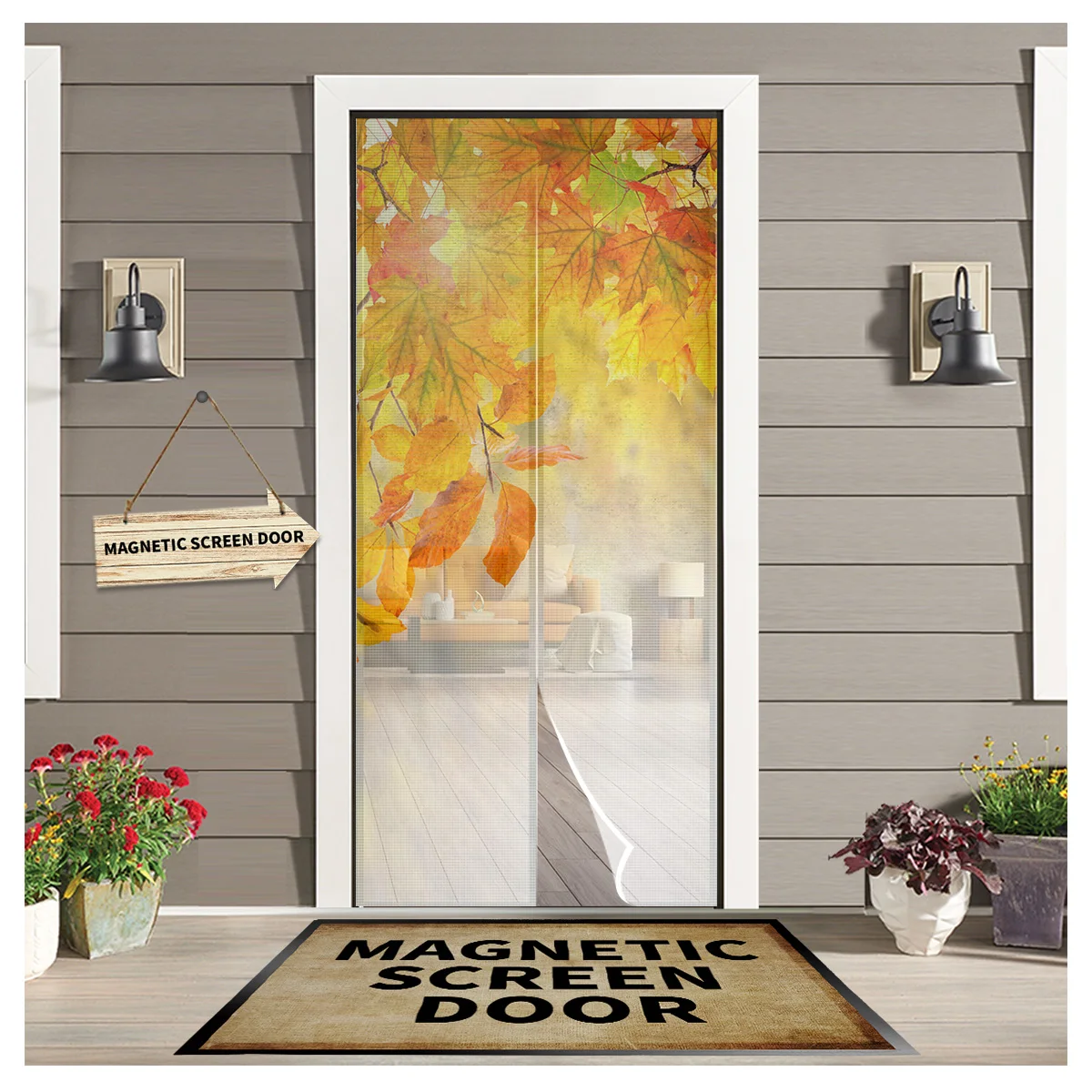 

Maple Leaves Trees Texture Kitchen Door Curtain Mosquito-proof Window Screen Bedroom Magnetic Door Curtain