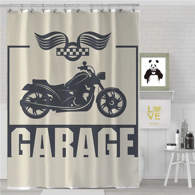 

Motorcycle Pattern Shower Curtain Vintage Art Bathroom Curtains Waterproof Polyester Fabric Bath Screen Decor Home Accessories