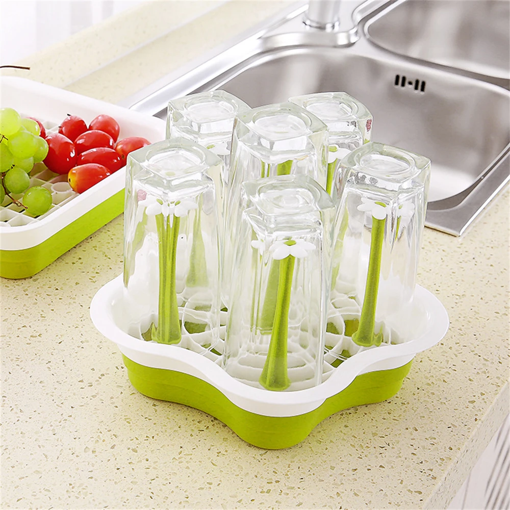 

Creative Flowers Cup Storage Tray Double Layer Dish Drainer Fruit Vegetable Water Drain Kitchen Organizer Washing Drying Rack