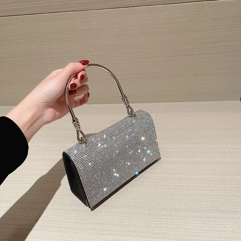 Crystal Shiny Rhinestone Diamond Square Bag Evening Bag Dinner Party Bling Clutch Purse Women's Handbag Shoulder Chain Bag