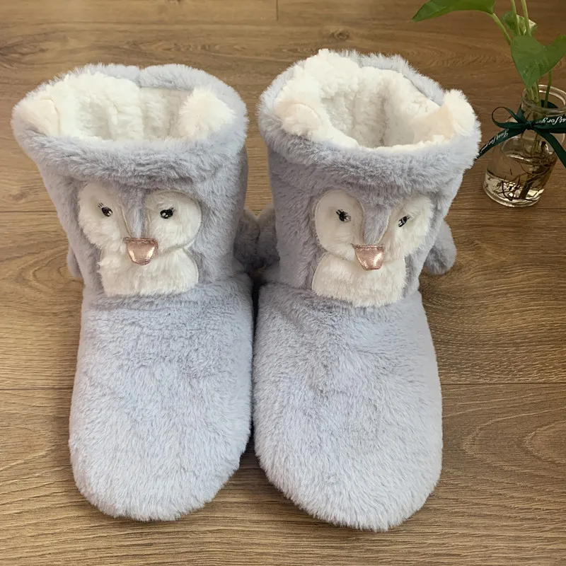 House Slipper Fur Female Women Shoes Contton Plush Anti Skid Grip None Indoor Fluffy Kawaii Cute 3d Penguin Home Boots Soft Sole