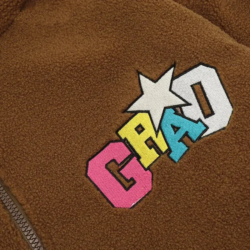 Мужская флисовая куртка на молнии с вышивкой из овечьей шерсти