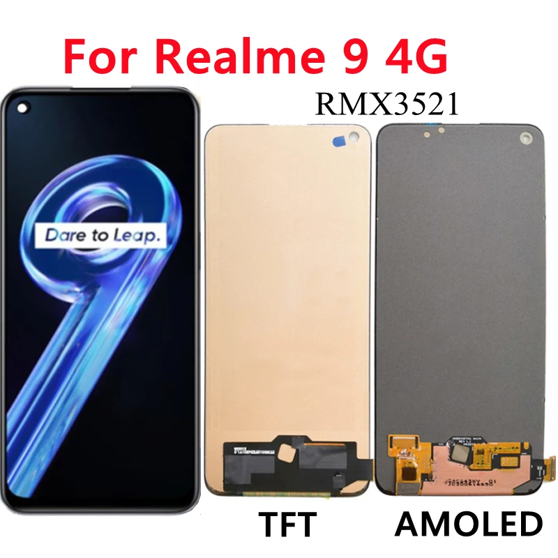 

ЖК-дисплей Amoled / TFT черный 6,4 дюйма для OPPO Realme 9 4G RMX3521, сенсорный экран, дигитайзер, панель в сборе/с рамкой