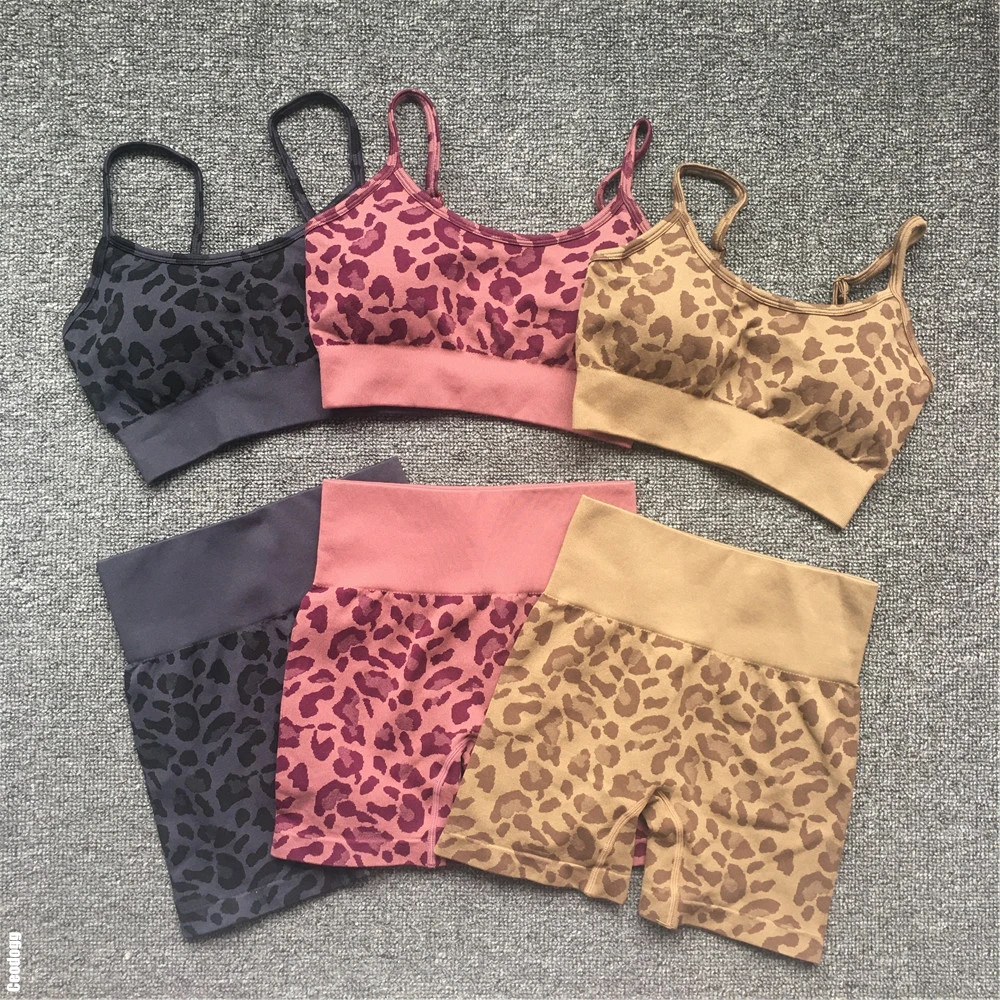 

2022 леопардовые спортивные костюмы с высокой горловиной, Женский бесшовный комплект для йоги, короткий топ для фитнеса, леггинсы для спортза...
