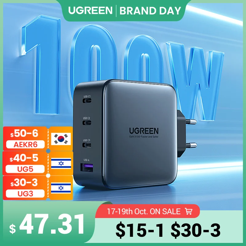  UGREEN USB Charger 100W GaN Charger for Macbook tablet Fast Charging for iPhone Xiaomi USB Type C PD Charge for iPhone 14 13 12 