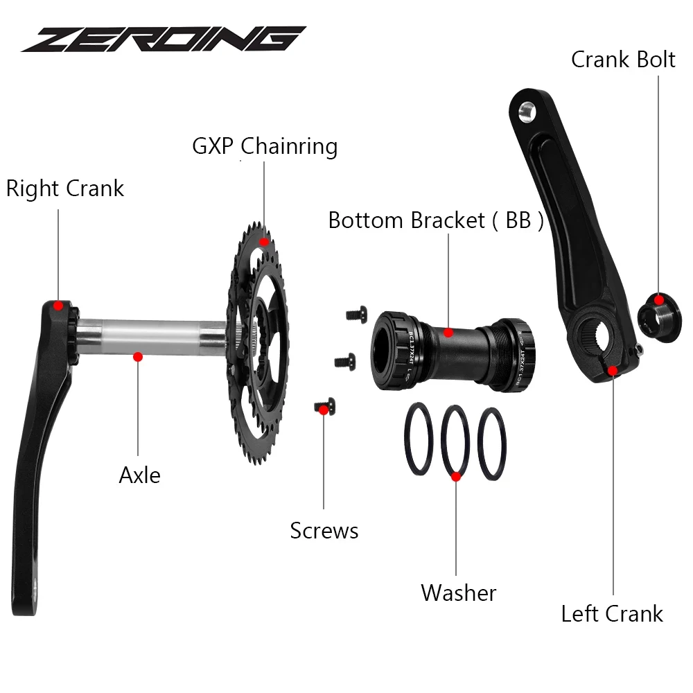 Набор шатунов велосипеда MTB ZEROING с двумя звездочками 36-26T 38-28T GXP, длиной 175 мм, изготовленный из полости алюминиевого сплава с кареткой.