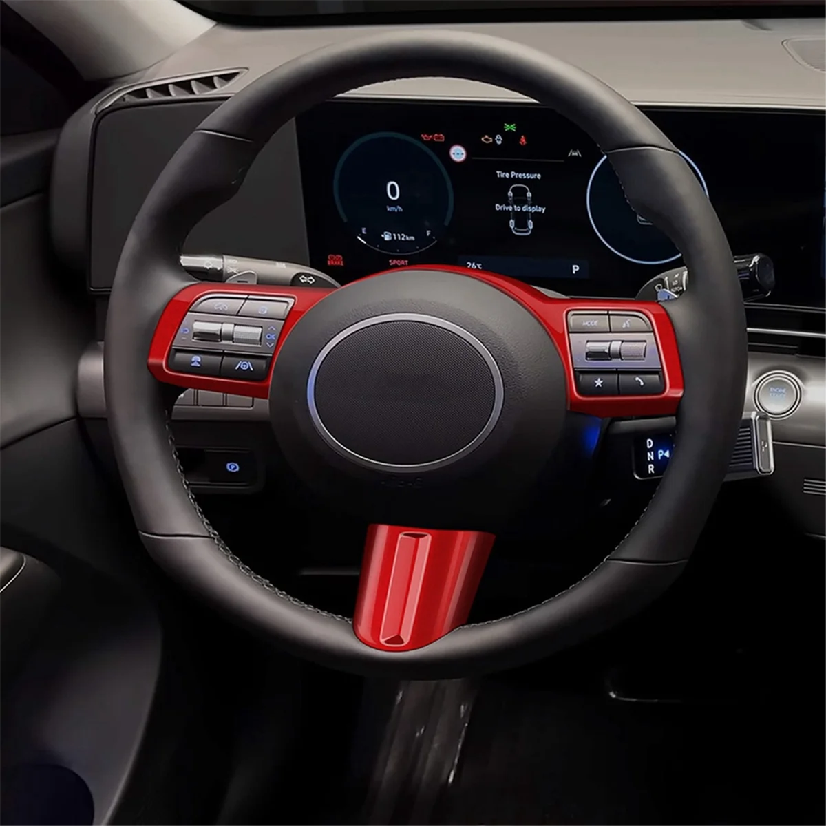 Фото Автомобильный руль, декоративная крышка, накладка, аксессуары для Hyundai KONA 2024+, автомобильные аксессуары, красный №5