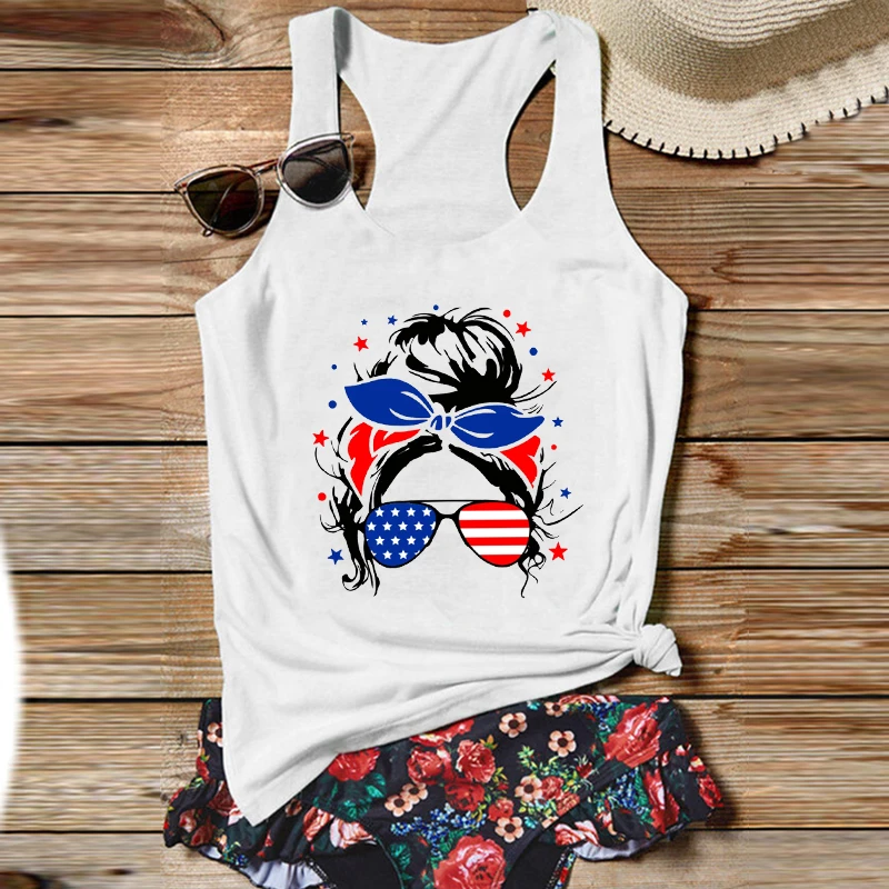

July 4th Tank Top Casual Messy 4th of July Womens Tops Sexy Fourth of July Shirt Classic Clothing for Women M