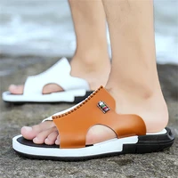 summer soft pu mens casual slippers outdoor comfortable beach shoes home anti slip bathroom sandals refreshing wading shoes