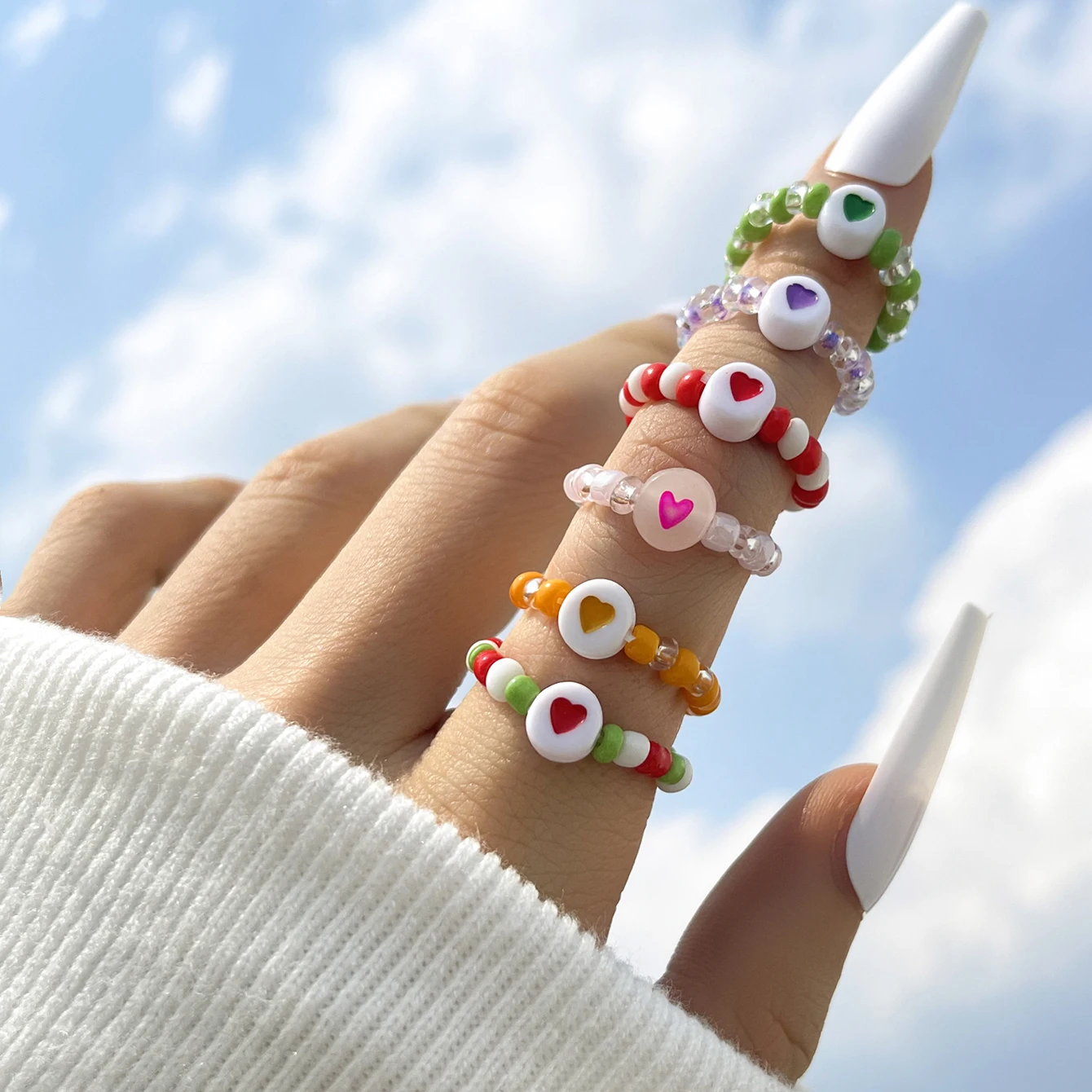 

Stillgirl 6Pcs Boho Multi Color Heart Rings for Women Kpop Aesthetic Cute Geometric Set Female Y2k Fashion Jewelry Anillos Mujer