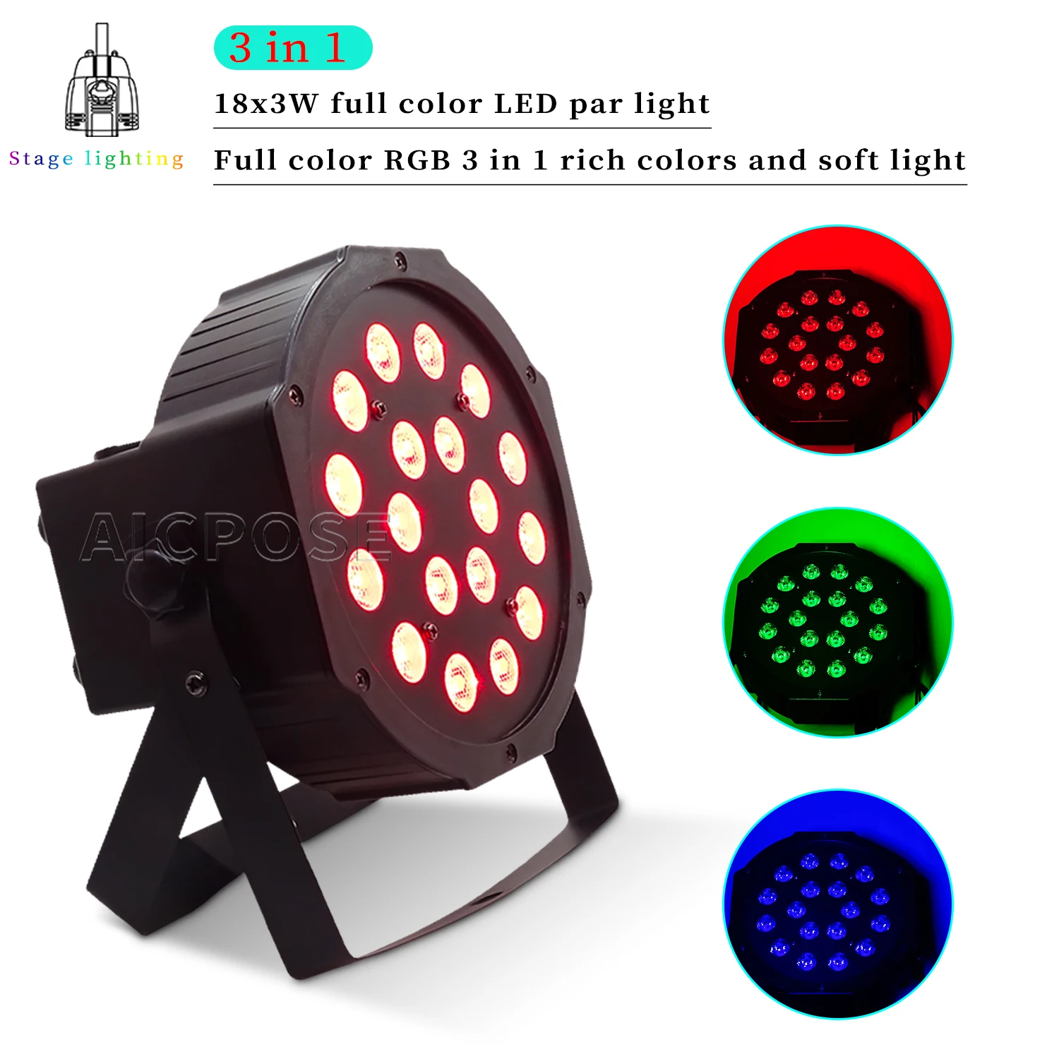 18x3W RGB 3 in 1 LED Par Light Stage Flat Spot Light DMX512 Control For Party Dance Studio DJ Disco Stage Lighting