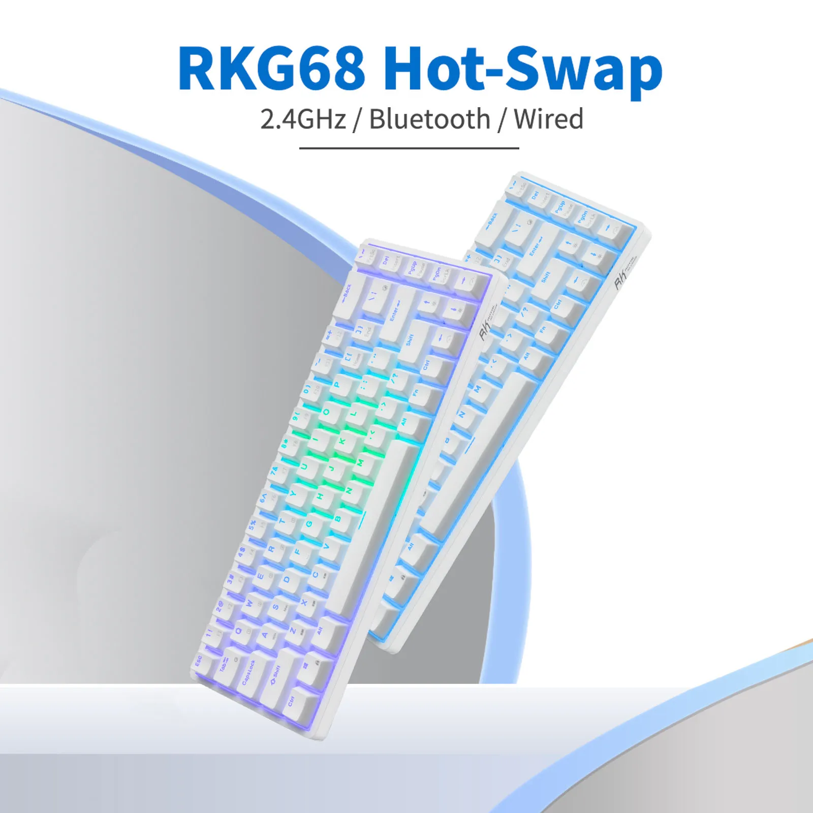 

RKG68(RK837) RGB Wireless 65% Hot-swappable Mechanical Keyboard, 68 Keys Bluetooth/2.4Ghz Dongle/Wired Tri-mode Gamer Keyboard